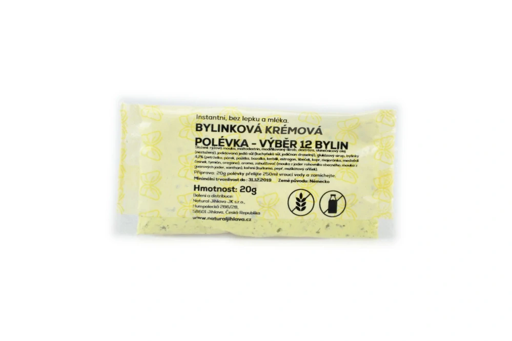 Instantní krémová polévka s výběrem 12-ti bylin bez lepku a mléka