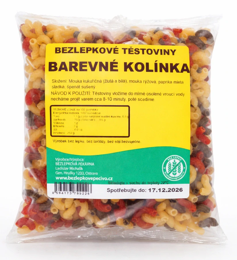 Bezlepkové těstoviny barevné kolínka